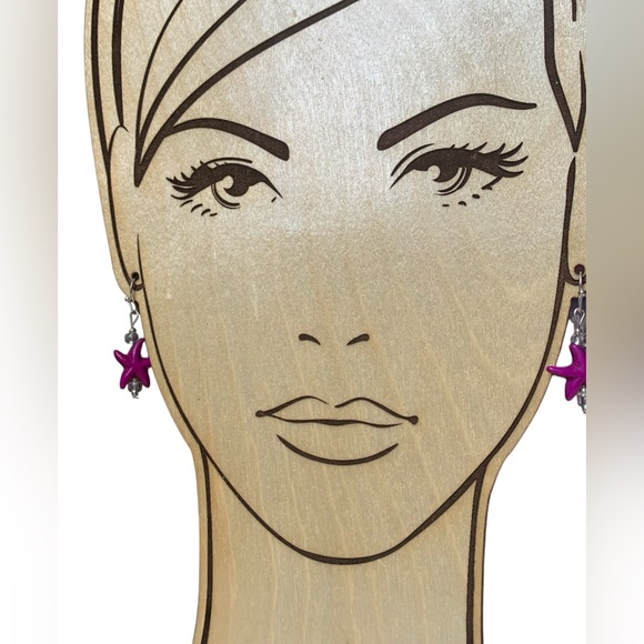 NEW Purple Clear Bead Silver Starfish Dangle Pierced Woman’s Earrings Jewelry - Picture 4 of 4